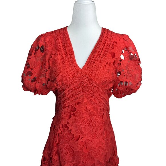 NEW BEULAH STYLE Size M Womens Red Lace Mini Dress Boho Peasant Beach Summer - Picture 11 of 16